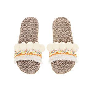Woven Comfort Pom Pom Open-Toe Slipper Non-Slip